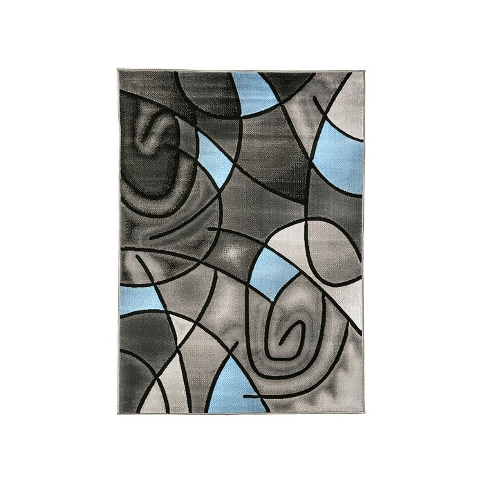 Patterned Area Rug In Polyester With Jute Mesh Backing, Small, Blue & Gray