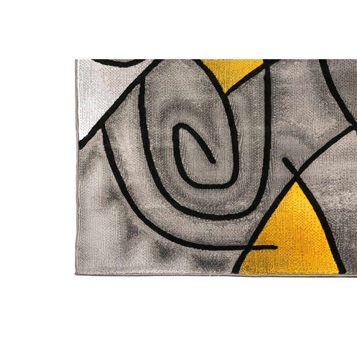 Patterned Area Rug In Polyester With Jute Mesh Backing, Small, Yellow & Gray