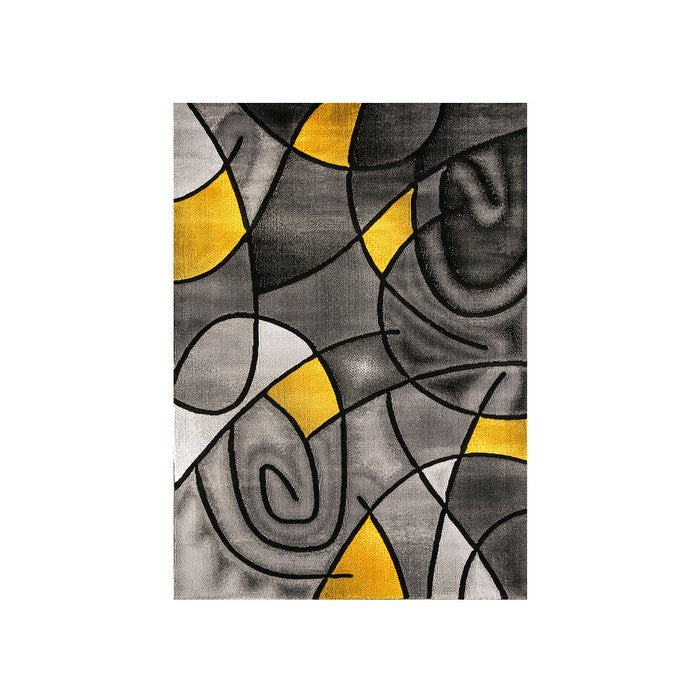 Patterned Area Rug In Polyester With Jute Mesh Backing, Small, Yellow & Gray