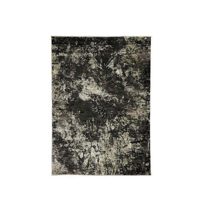 Distressed Polyester Area Rug With Jute Mesh Backing, Small, Black and Gray