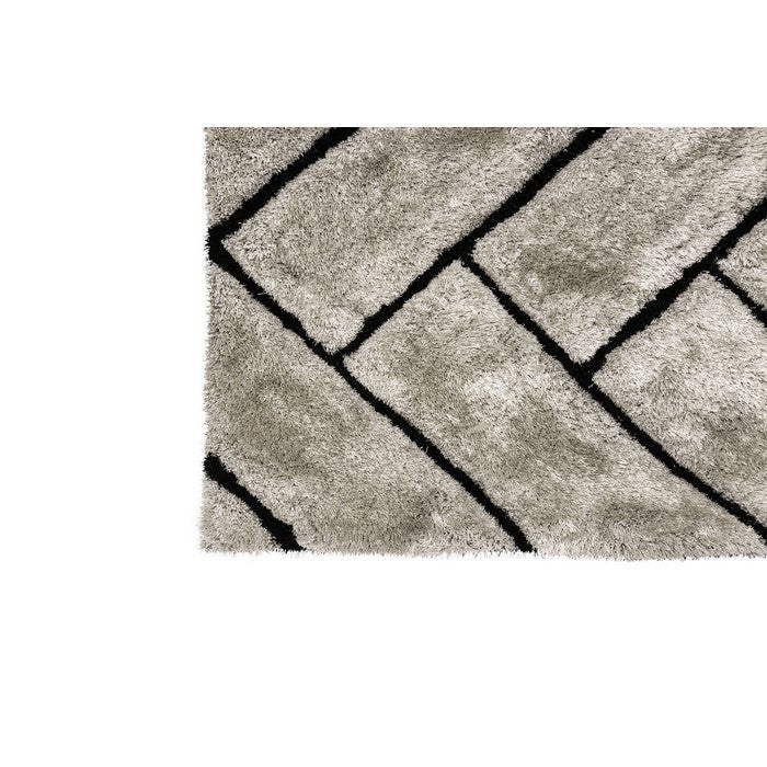 3D Zig Zag Patterned Polyester Area Rug With Jute Mesh Backing, Gray
 and Black