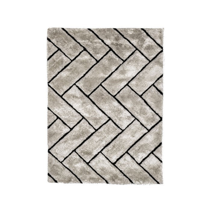 3D Zig Zag Patterned Polyester Area Rug With Jute Mesh Backing, Gray
 and Black