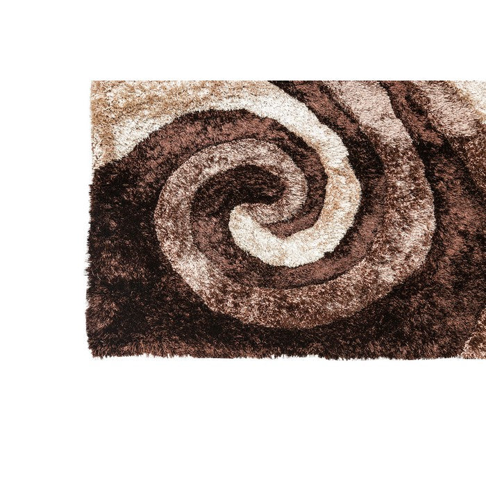 Polyester and Jute Mesh Area Rug With Swirl Pattern, Brown and Beige