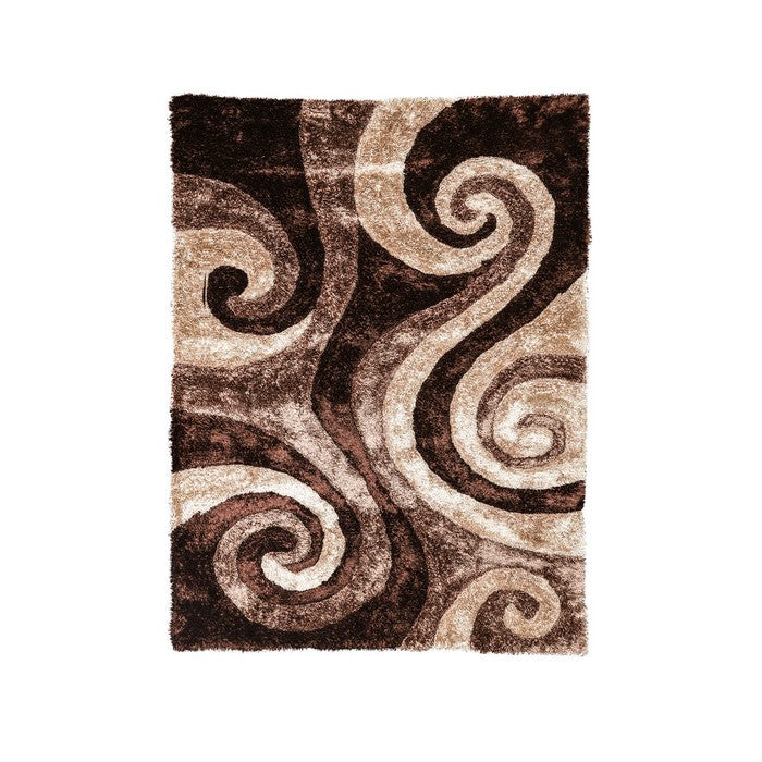 Polyester and Jute Mesh Area Rug With Swirl Pattern, Brown and Beige