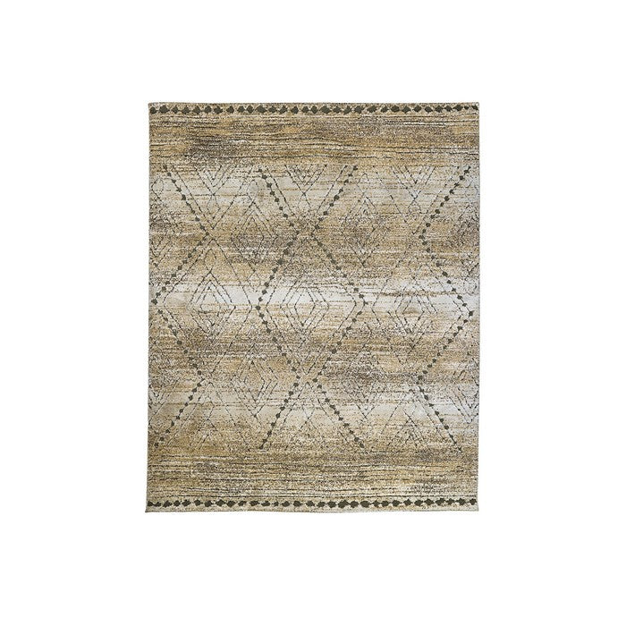 Recycled Polyester Area Rug With Geometric Pattern, Gray and Beige