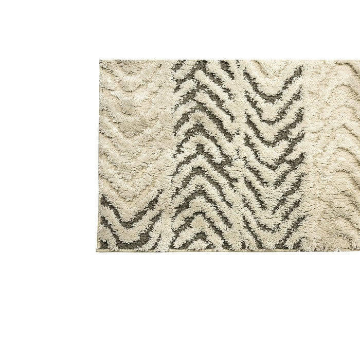Geometric Patterned Polyester Area Rug With Latex Backing, Beige & Black