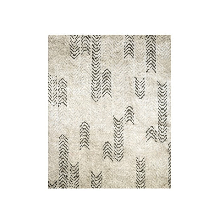 Geometric Patterned Polyester Area Rug With Latex Backing, Beige & Black
