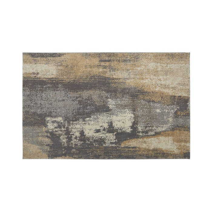 Washed Out Area Rug In Recycled Polyester & Latex Backing, Gray and Brown