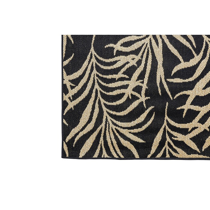 Contemporary Area Rug With Foliage Pattern In Polypropylene, Black and Beige