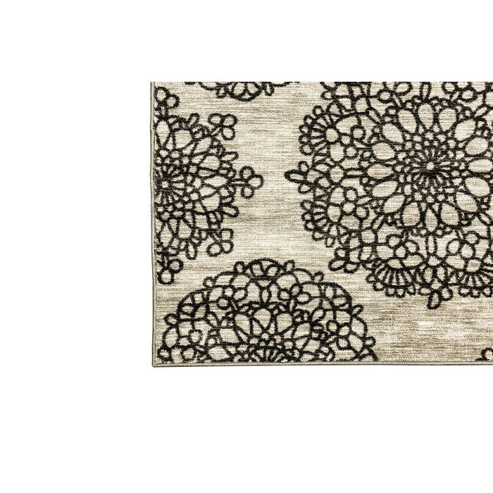 Nylon and Latex Area Rug With Flower Pattern, Small, Black and Beige