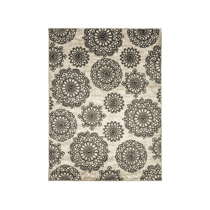 Nylon and Latex Area Rug With Flower Pattern, Small, Black and Beige