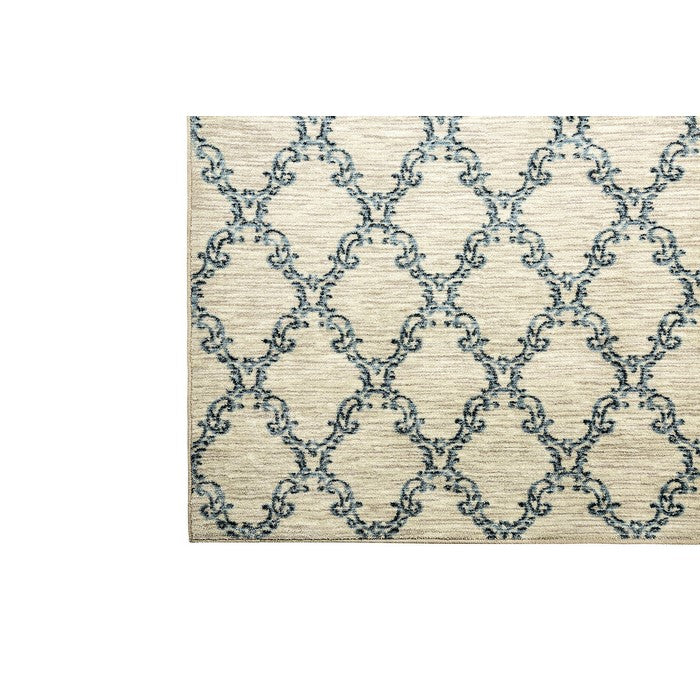 Acanthus Patterned Nylon Area Rug With Latex Backing, Small, Blue and Gray