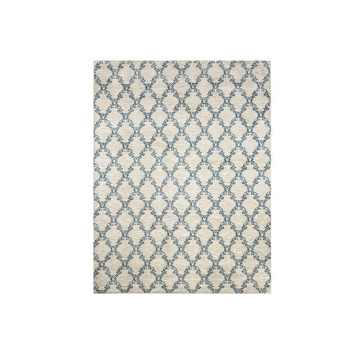 Acanthus Patterned Nylon Area Rug With Latex Backing, Small, Blue and Gray