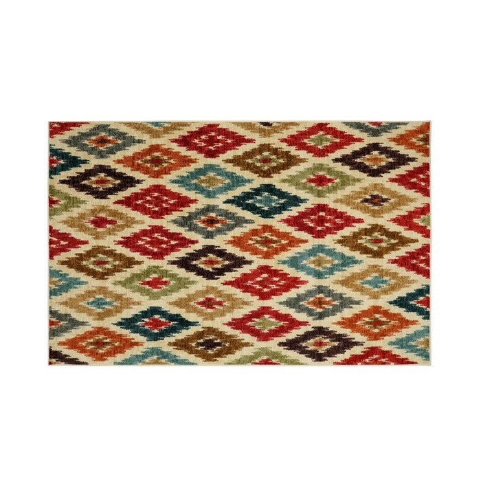 Nylon Area Rug With Bright Geometric Pattern, Small, Multicolor