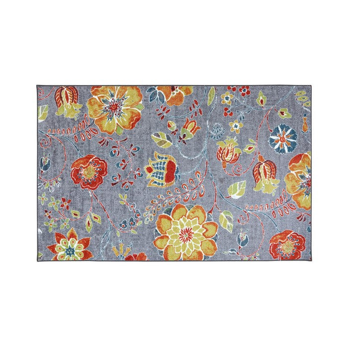 Flower Pattern Nylon Area Rug With Latex Backing, Small, Multicolor