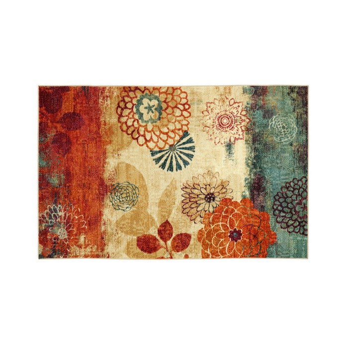 Nylon and Latex Backing Area Rug With Floral Pattern, Small, Multicolor