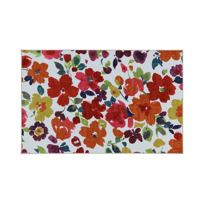 Bright Floral Pattern Nylon Area Rug With Latex Backing, Small, Multicolor