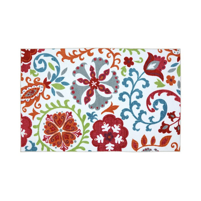 Nylon Area Rug With Floral and leafy Pattern, Small, Multicolor