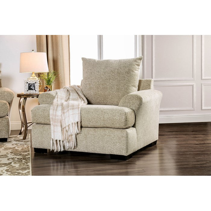 Contemporary Style Fabric Upholstered Wooden Sofa Chair With Arms, Beige