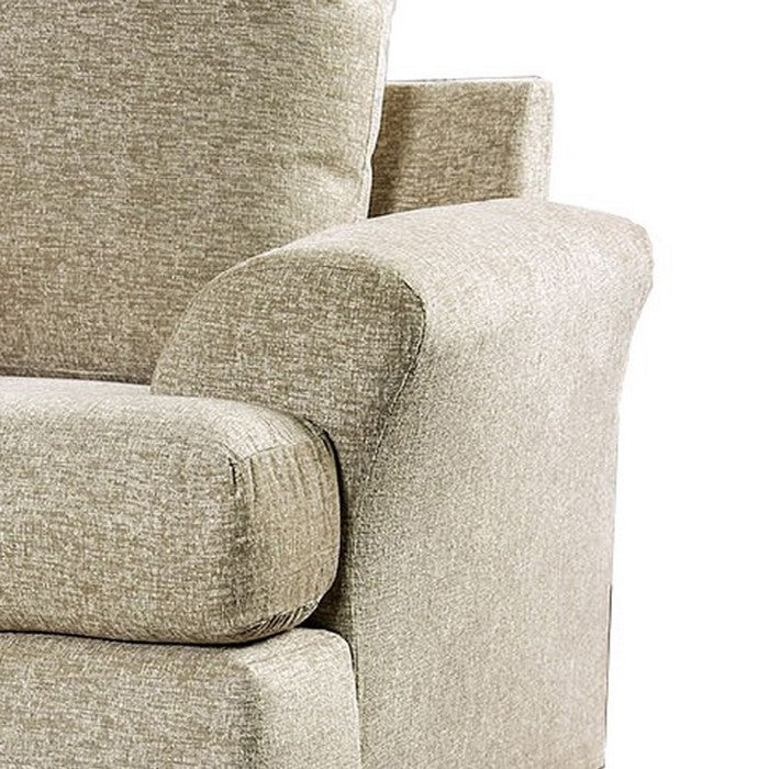 Contemporary Style Fabric Upholstered Wooden Sofa Chair With Arms, Beige
