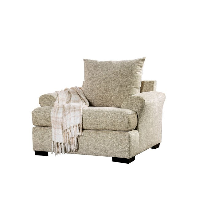 Contemporary Style Fabric Upholstered Wooden Sofa Chair With Arms, Beige