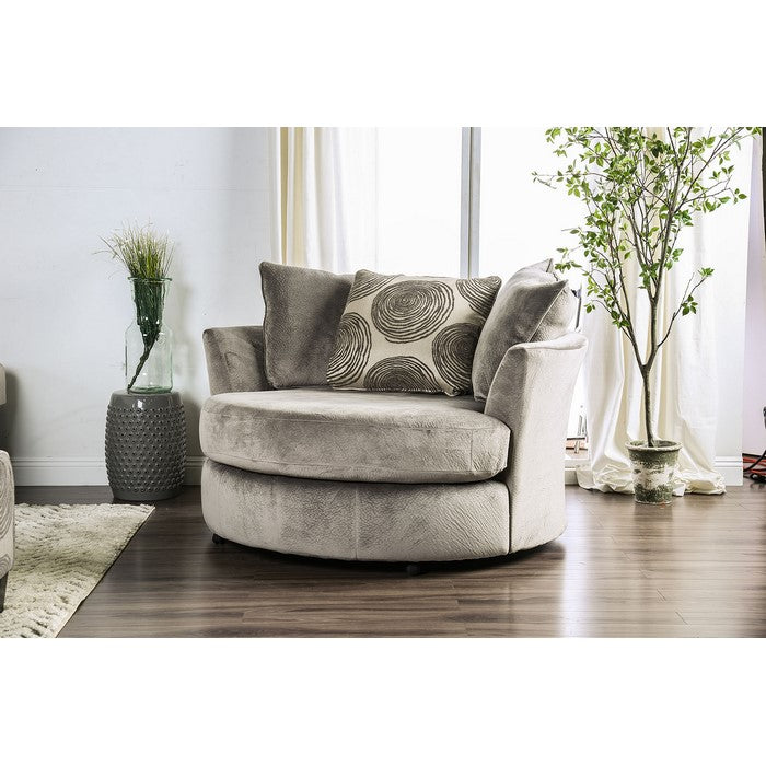 Round Shaped Contemporary Style Fabric Wood Swivel Chair With Arms, Gray