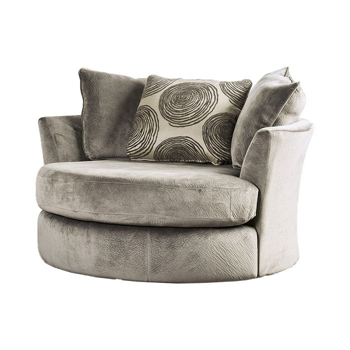 Round Shaped Contemporary Style Fabric Wood Swivel Chair With Arms, Gray