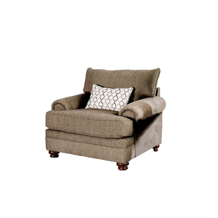 Fabric Upholstered Cushioned Sofa Arm Chair With Wooden Frame, Light Brown