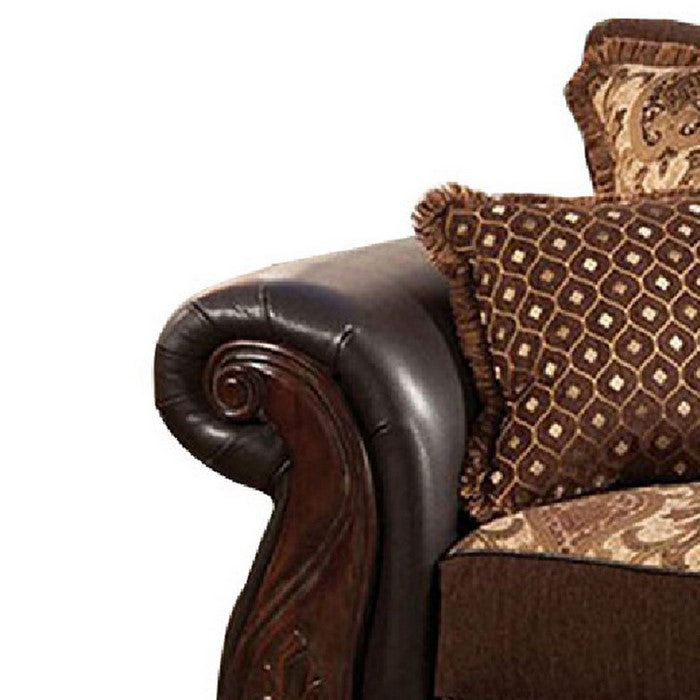 Transitional Style Wood Sofa Chair With Plush Padded Cushions, Black & Brown