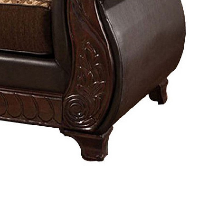 Transitional Style Wood Sofa Chair With Plush Padded Cushions, Black & Brown