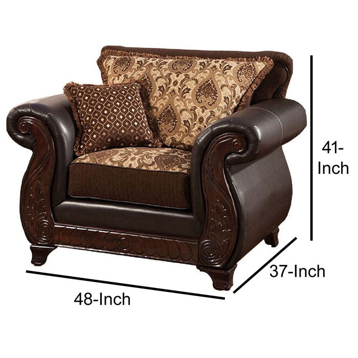 Transitional Style Wood Sofa Chair With Plush Padded Cushions, Black & Brown