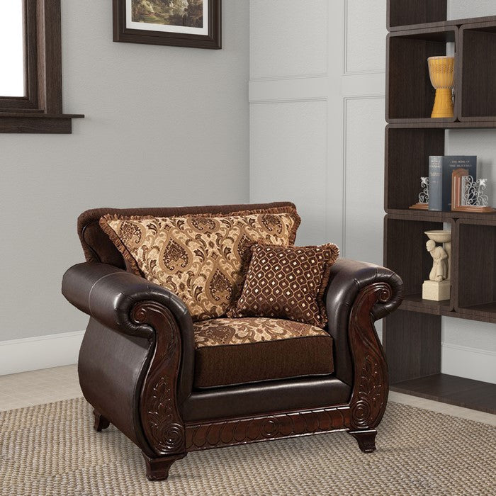 Transitional Style Wood Sofa Chair With Plush Padded Cushions, Black & Brown