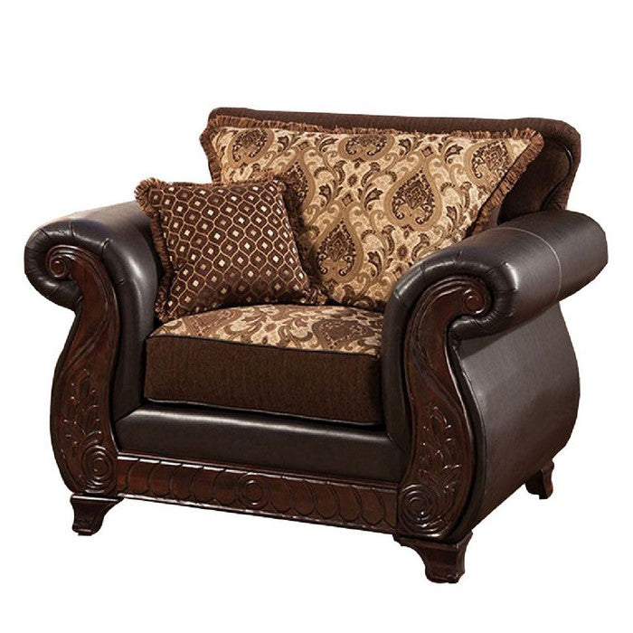 Transitional Style Wood Sofa Chair With Plush Padded Cushions, Black & Brown