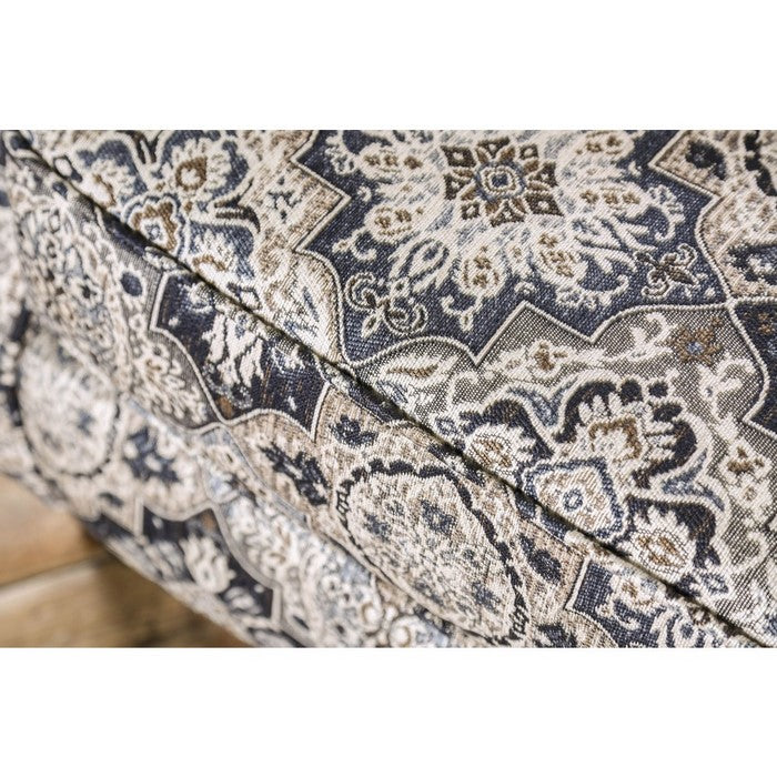 Wooden Sofa Arm Chair With Printed Fabric Upholstery, White & Gray
