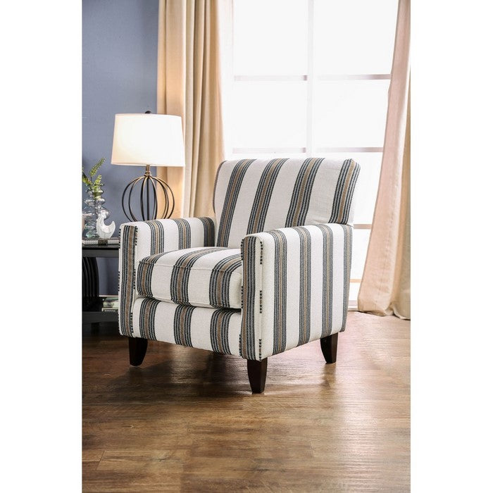 Contemporary Style Wooden Sofa Chair With Printed Stripe Pattern, Multicolor