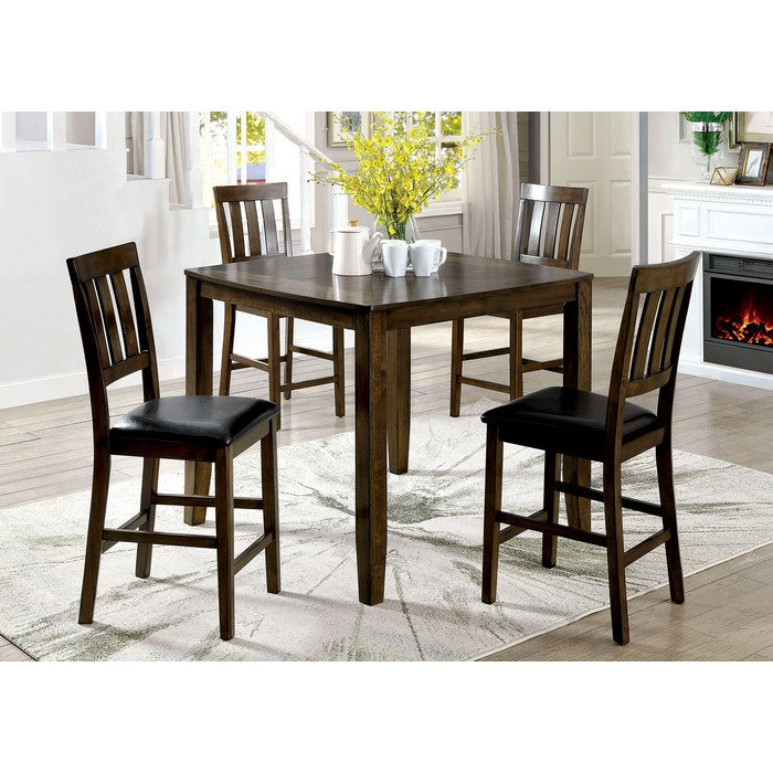 5-Piece Wooden Counter Height Table Set In Dark Oak Brown