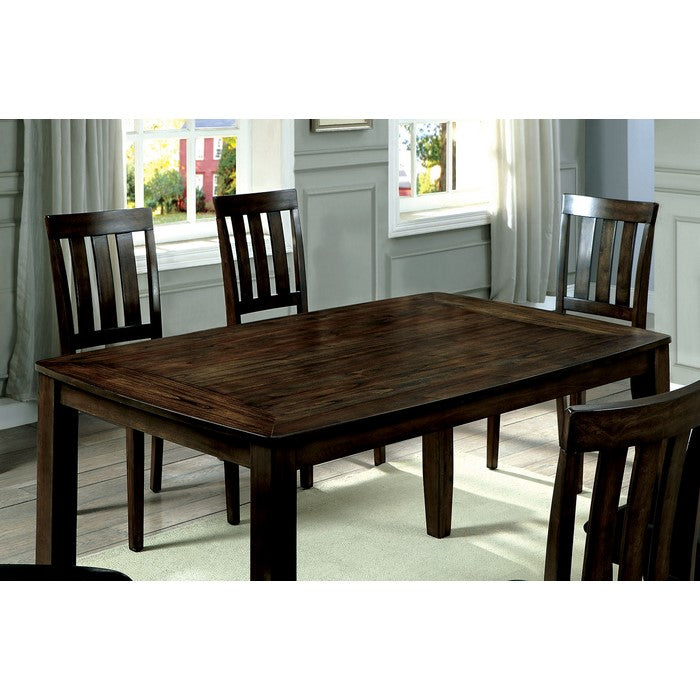 7 Piece Wooden Dining Table Set In Dark Oak Brown
