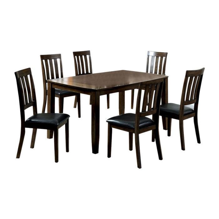 7 Piece Wooden Dining Table Set In Dark Oak Brown