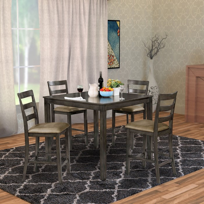 5-Piece Wooden Counter Height Table Set In Gray