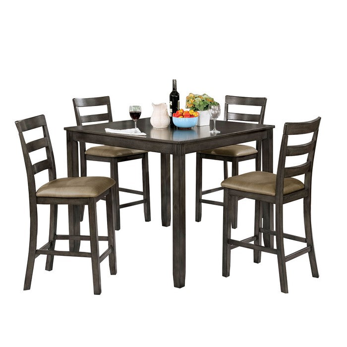 5-Piece Wooden Counter Height Table Set In Gray