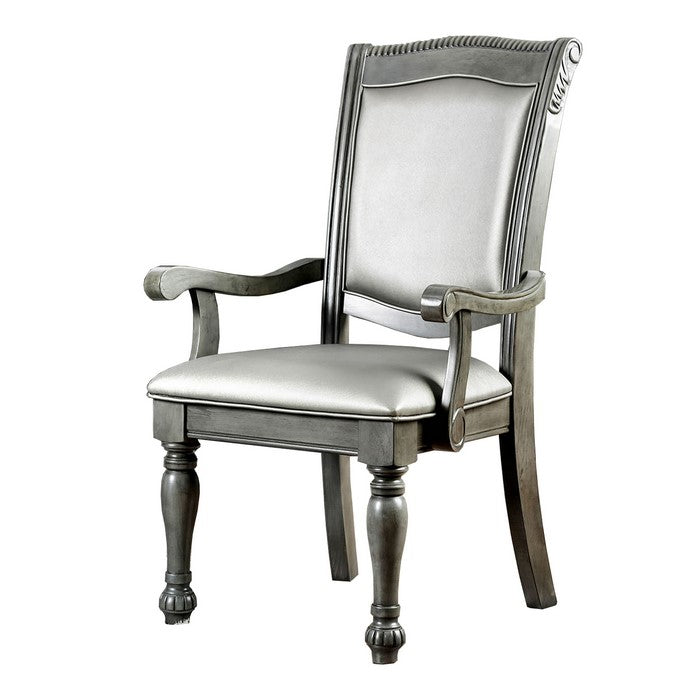 Traditional Style Wooden Arm Chair With Leatherette Cushions In Gray, Set Of 2