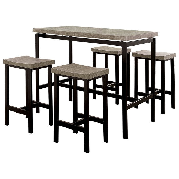 5-Piece Wooden Counter Height Table Set In Natural Brown And Black