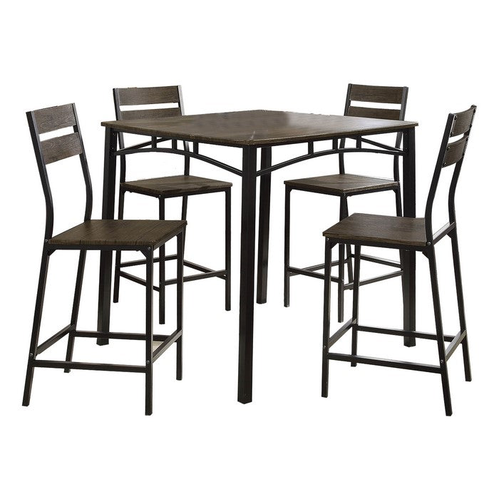 5-Piece Metal And Wood Counter Height Table Set In Antique Brown