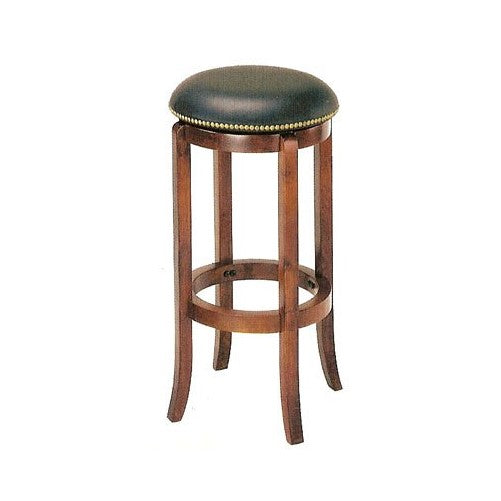 29"H Nailhead Black Leather Like Swivel Barstool Bar Stool in Cherry Finish