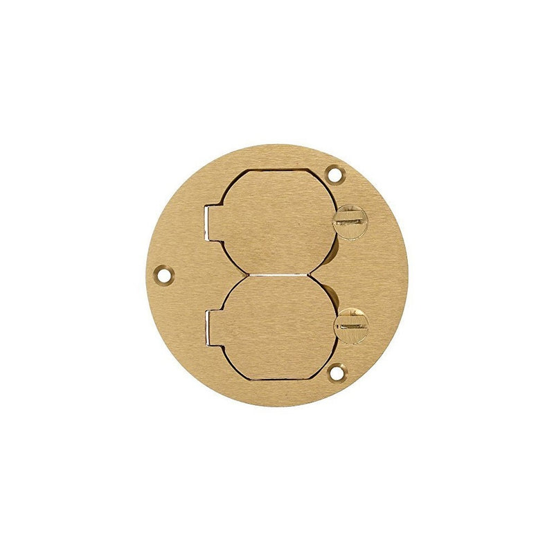 Hubbell Wiring Systems S3925 Brass Round Floor Box Duplex Flap Single Service Cover, 3.88" Diameter