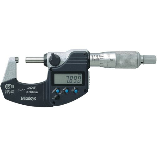 Mitutoyo 293-340 Digimatic Outside Micrometer, 0-1" Range, 0.00005"/0.001mm Resolution, IP65, No Output, with Ratchet