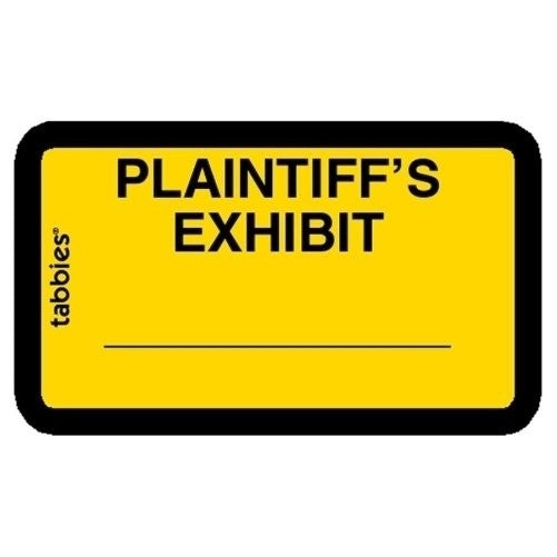 Tabbies Legal Exhibit Labels, "Plaintiff's", 1-5/8"x1", Yellow 252 labels(TAB58094)
