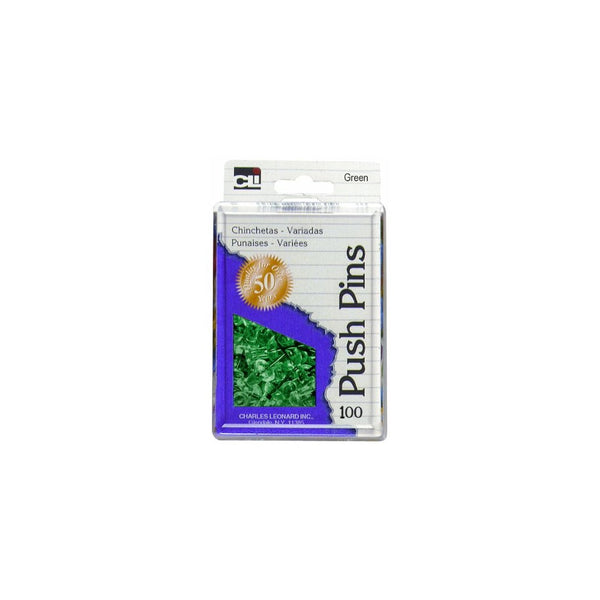 Charles Leonard Push Pins, Green, 100-Pack (200-GR)