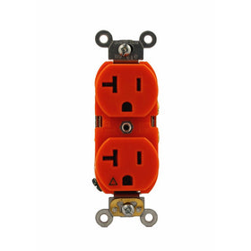 Leviton 5362-IG 20-Amp, 125 Volt, Industrial Series Heavy Duty Specification Grade, Duplex Receptacle, Straight Blade, Isolated Ground, Orange