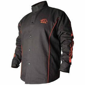 BSX Flame-Resistant Welding Jacket - Black with Red Flames, Size 3X-Large